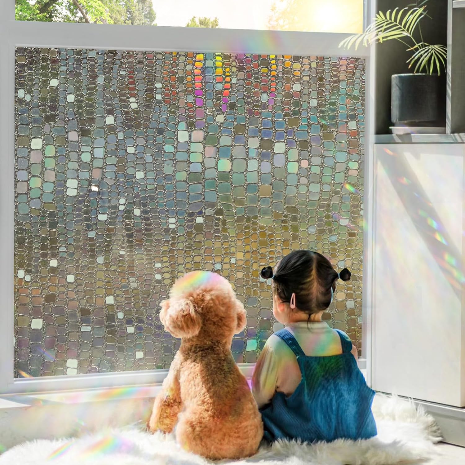 Stained Glass Window Film, Unique Rainbow Privacy Film for Glass Sun Catchers, S...