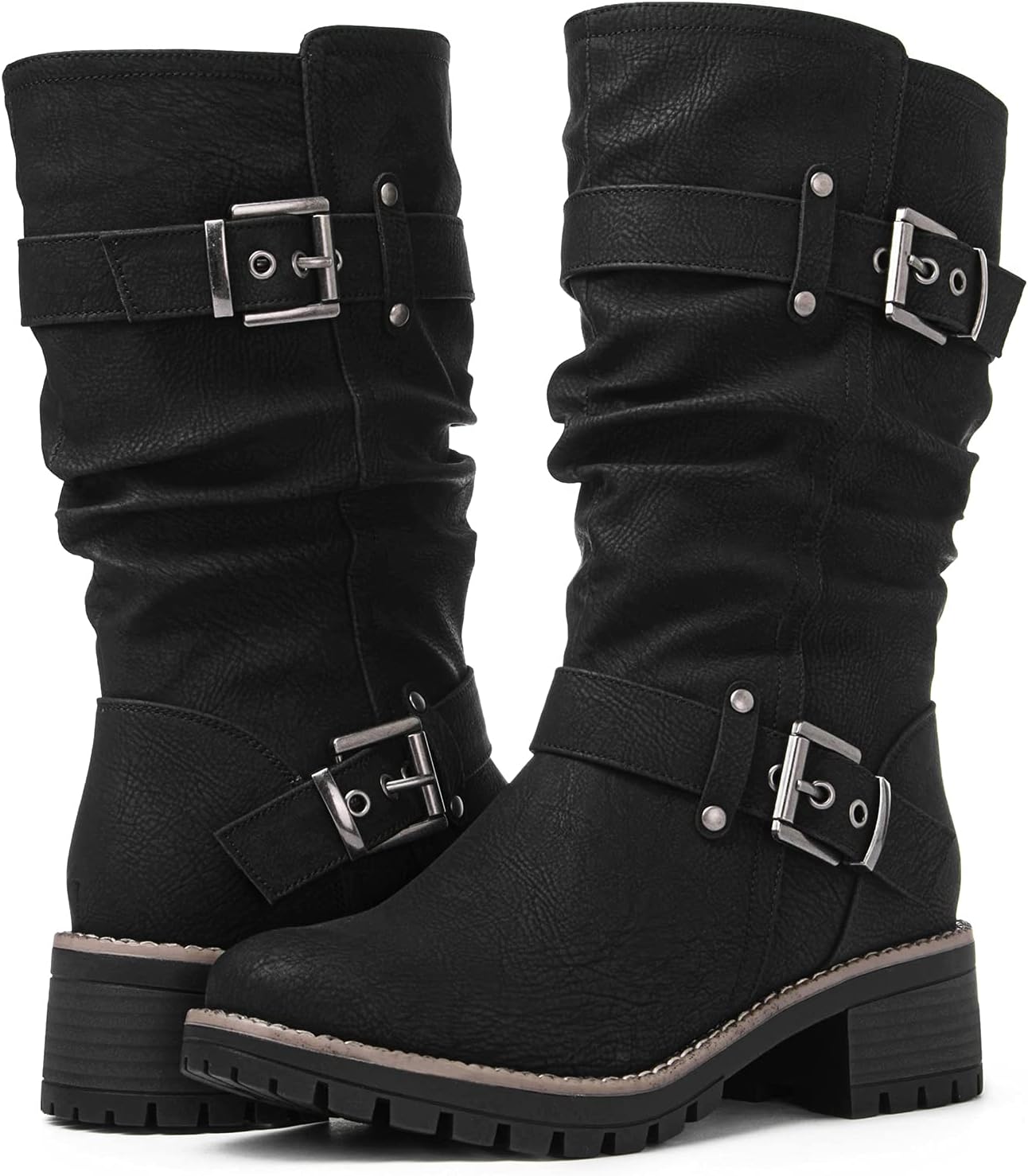 GLOBALWIN Women's Mid Calf Dress Boots Biker Motorcycle Riding Boots Women For W...