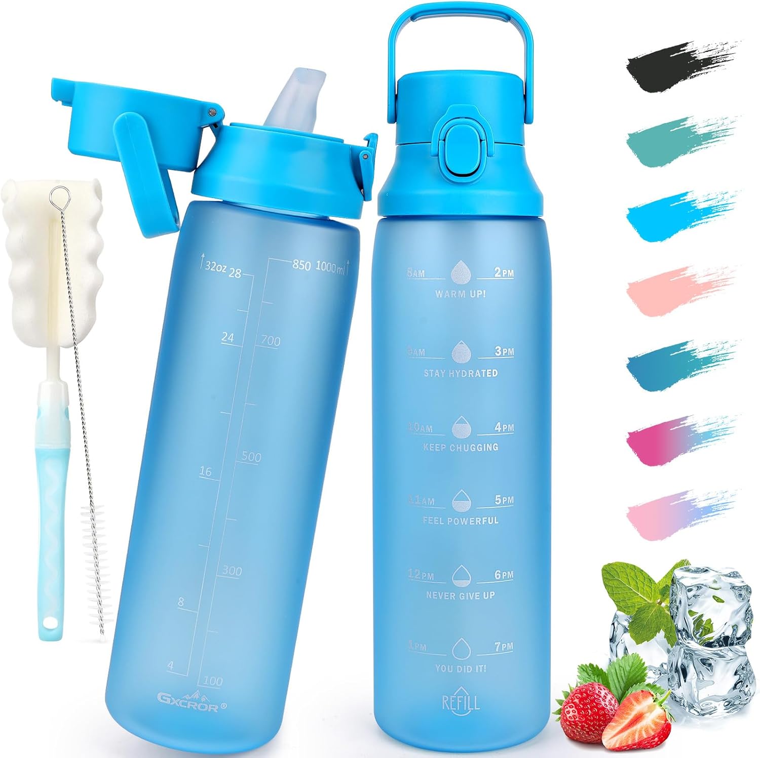 GXCROR 1 Litre Water Bottle with Straw, BPA Free Leakproof Sports Water Bottles...