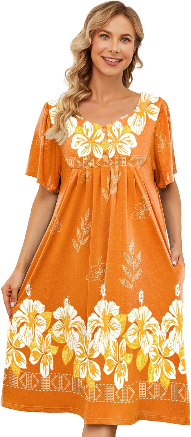House Dresses for Women, Special Moo Moo Nightgown with Pockets, Innovative Shor...