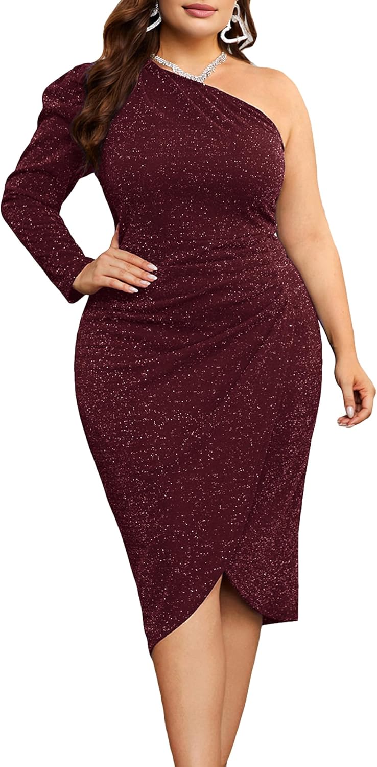 KIMCURVY Women's Dress, Special Plus Size One Shoulder Glitter Dress, Innovative...