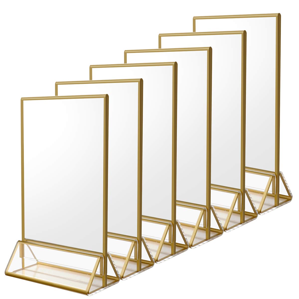 NIUBEE 6Pack 5 x 7 Clear Acrylic Wedding Table Number Holder Stands with Gold Bo...