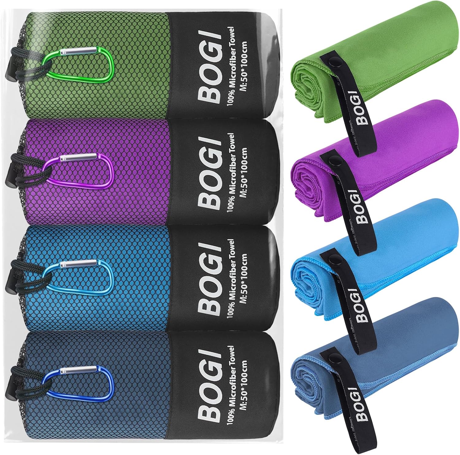 BOGI 4 Pack Microfiber Travel Sports Towel, Special Quick Dry Towel, Soft Lightw...