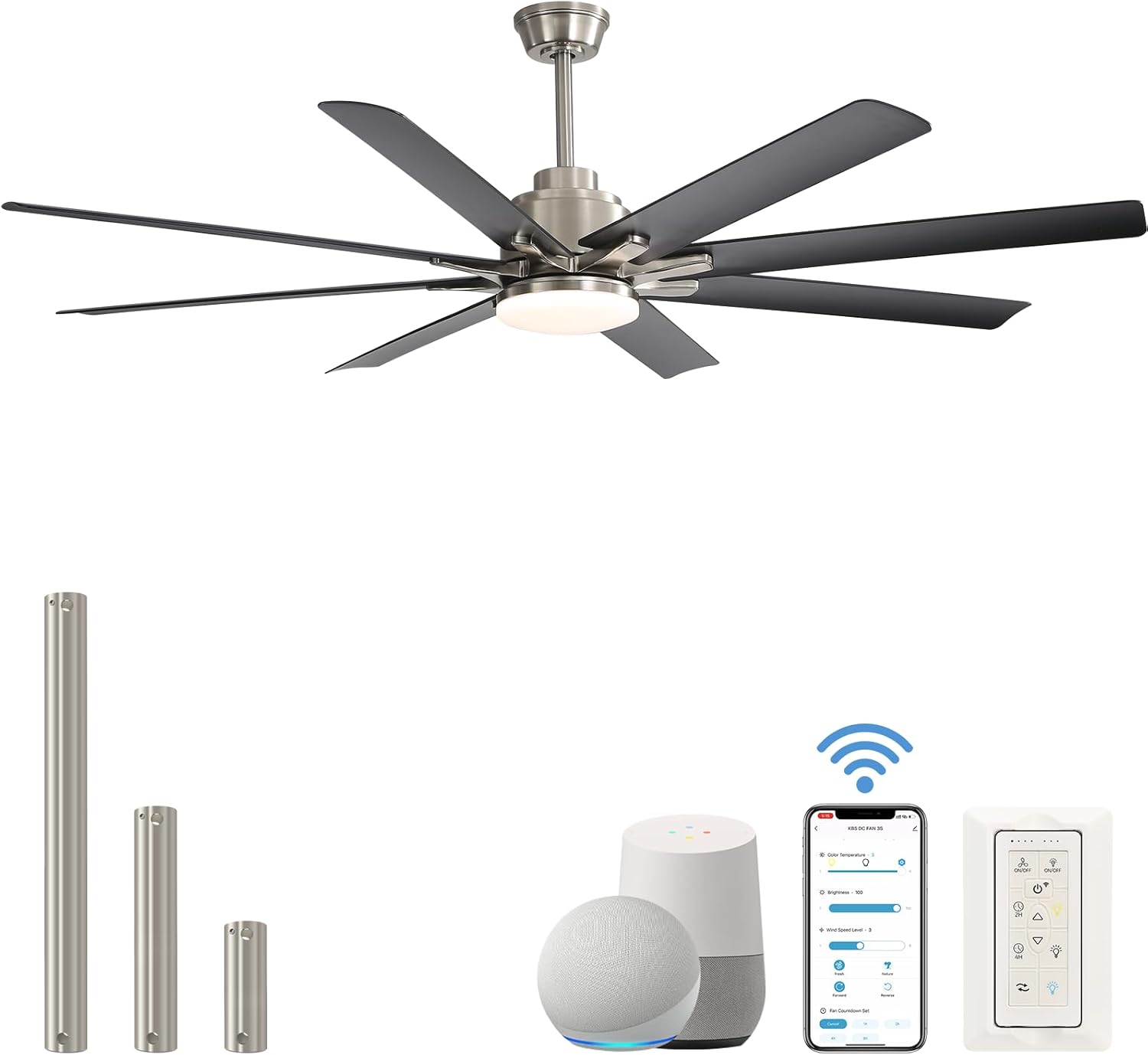 Sofucor 66 Inch Black Ceiling Fans with Lights and Remote, Indoor Outdoor Morder...
