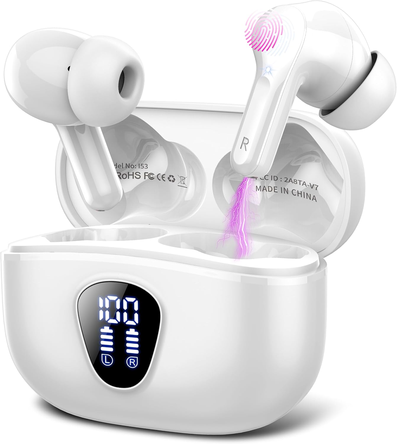 Wireless Earbuds, Bluetooth 5.3 Headphones with 4 ENC Noise Cancelling Mic, Blue...