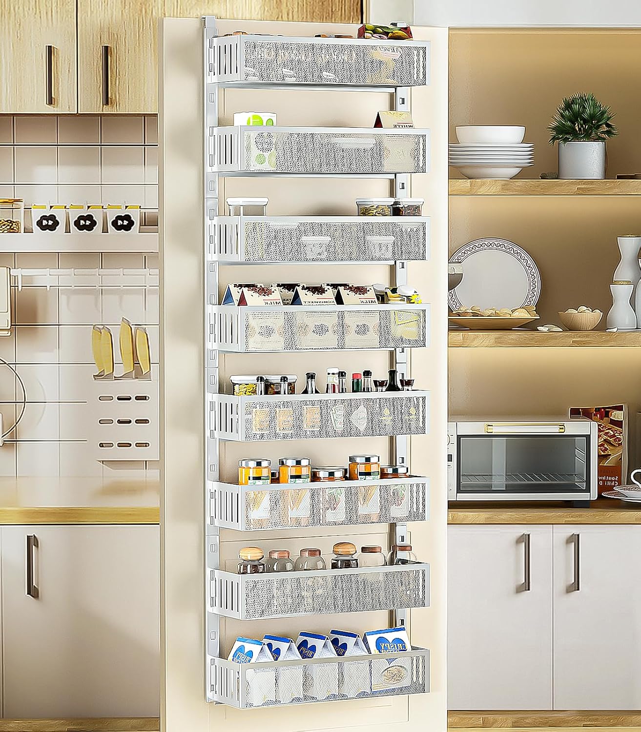 8-Tier Over The Door Pantry Organizer, Special Organizer with Mesh Baskets, Inno...