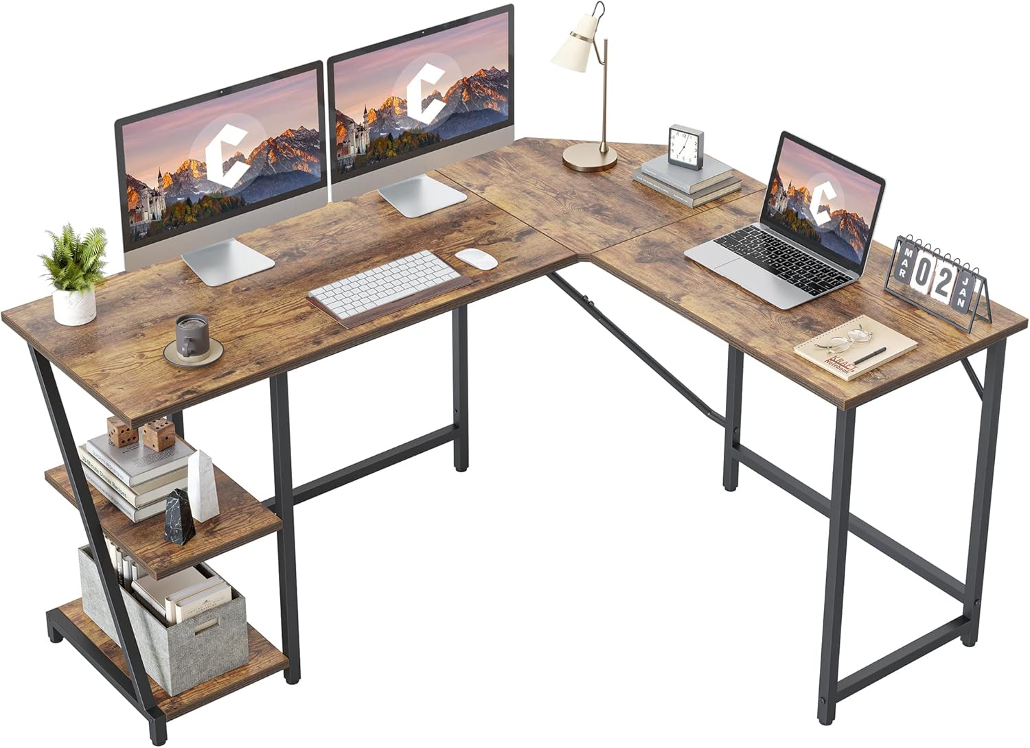 CubiCubi L Shaped Computer Desk, Special Industrial Office Desk with Storage She...