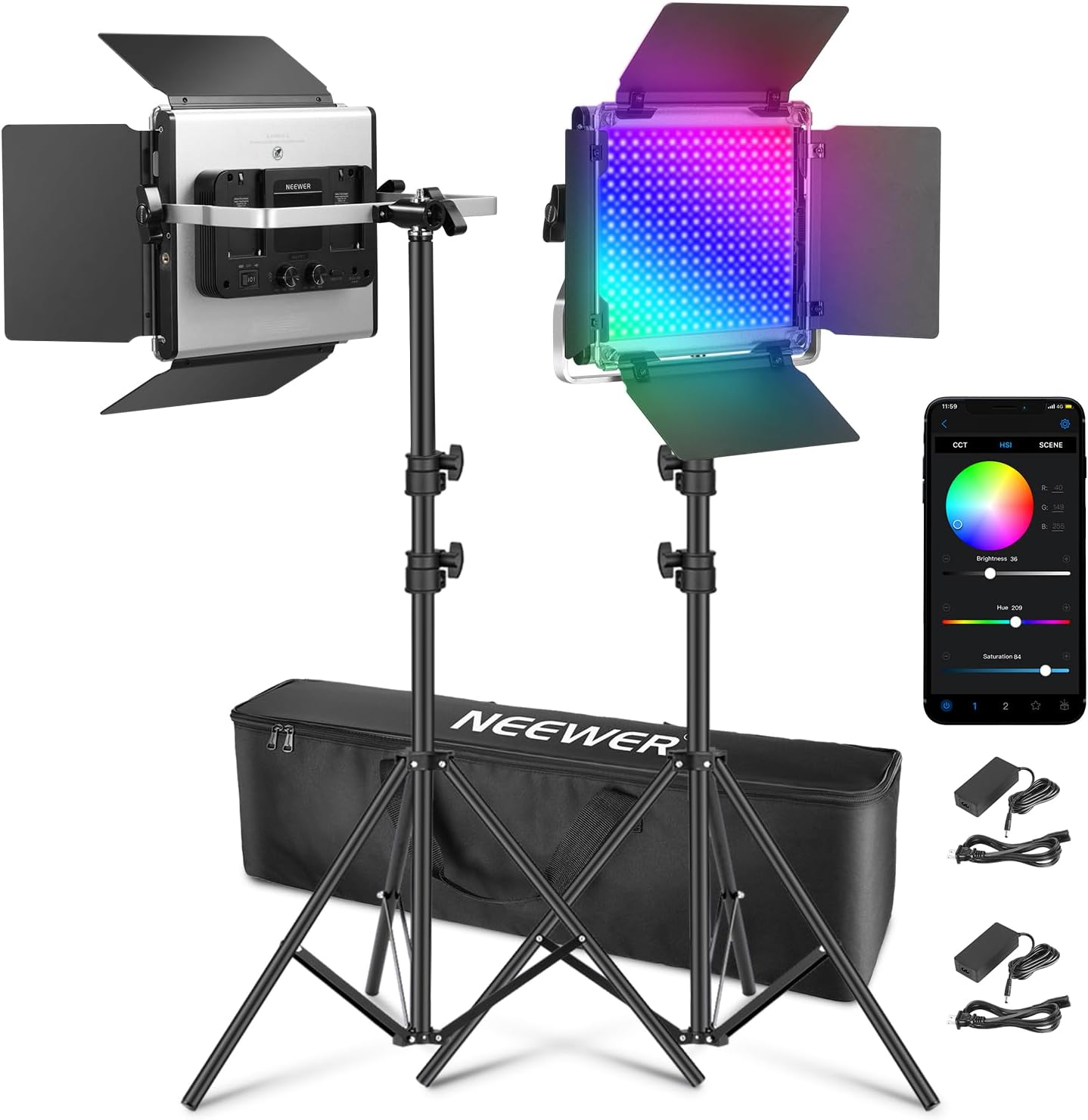 NEEWER Upgraded 660 PRO II RGB LED Video Light with App Control&Stand Kit, 2 Pac...