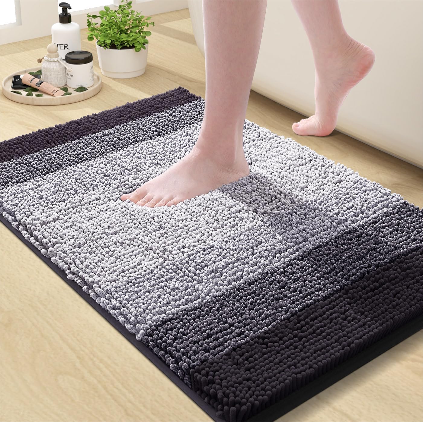 OLANLY Bathroom Rug, Extra Soft Chenille Thick Absorbent Shaggy Mat, Special Non...
