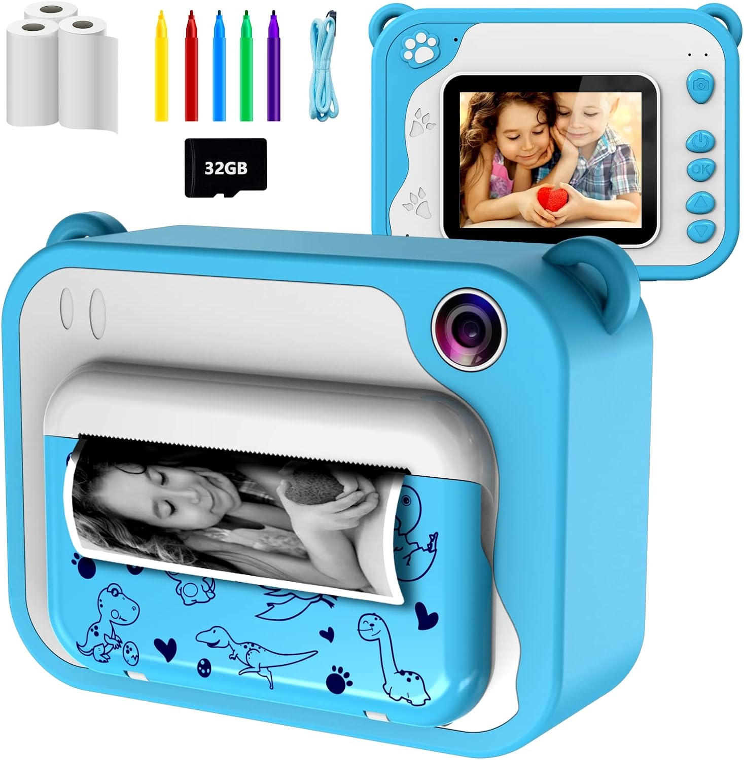 Kids Digital Camera,Instant Print Cameras for Boys Girls,2.4 Inch Screen,1080P P...