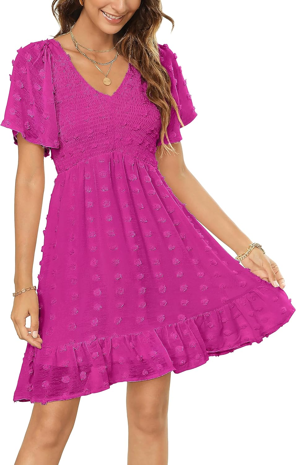 Zattcas Women's Summer Dress, Special Flutter Sleeve Stylish Smocked Dress, Inno...