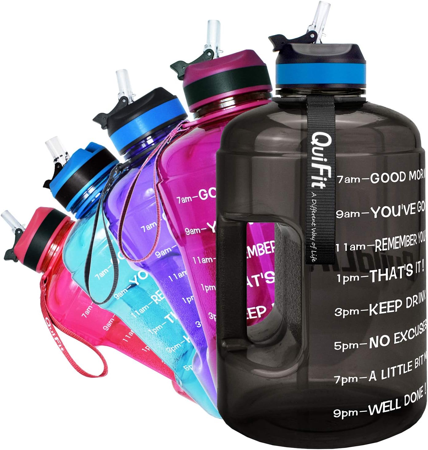 QuiFit 3.78/2.2 Litre Motivational Water Bottle - with Straw & Time Marker,Wide...