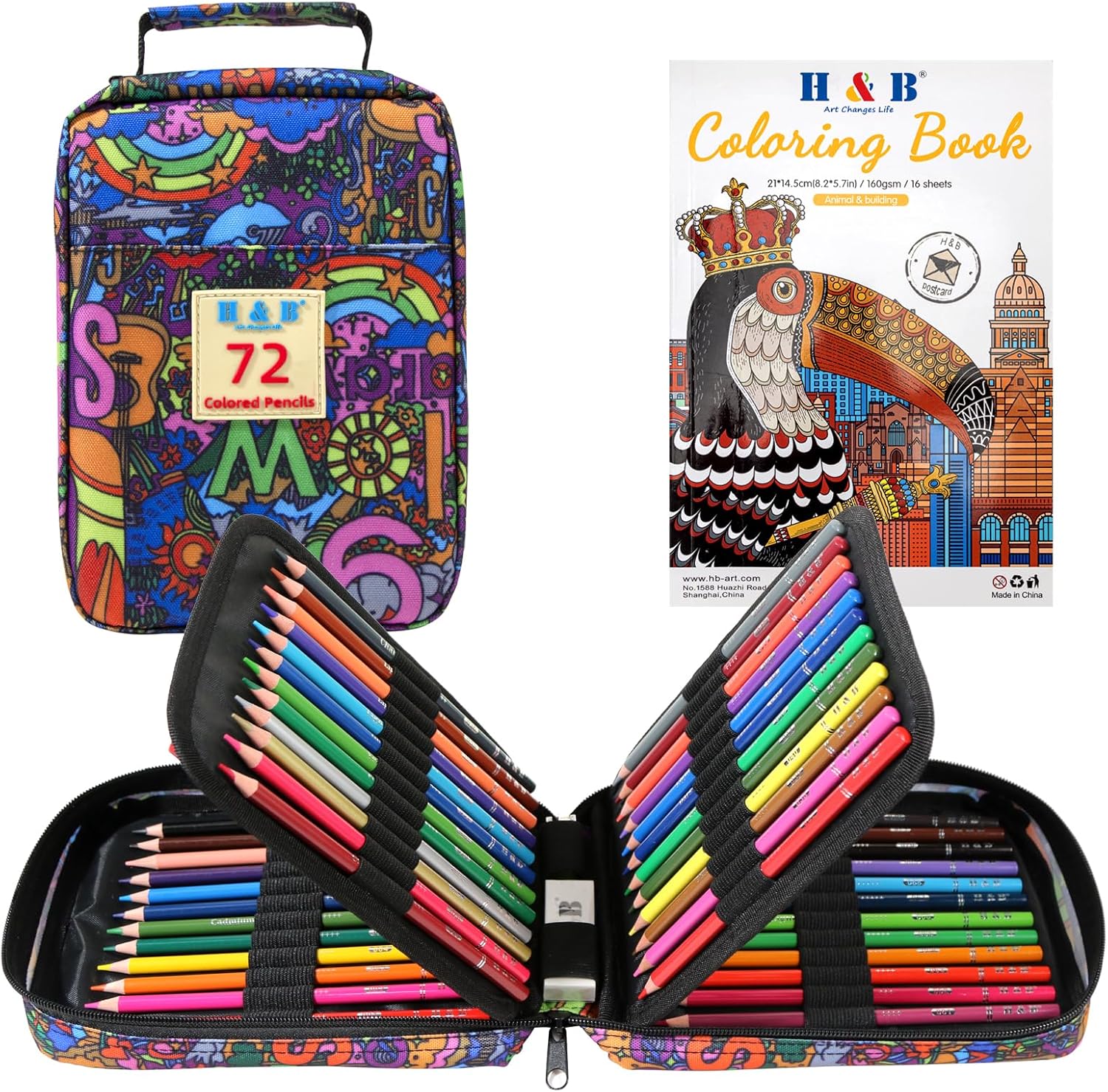 H & B 72 Colouring Pencils Set with Colouring Book Professional Coloured Pencils...