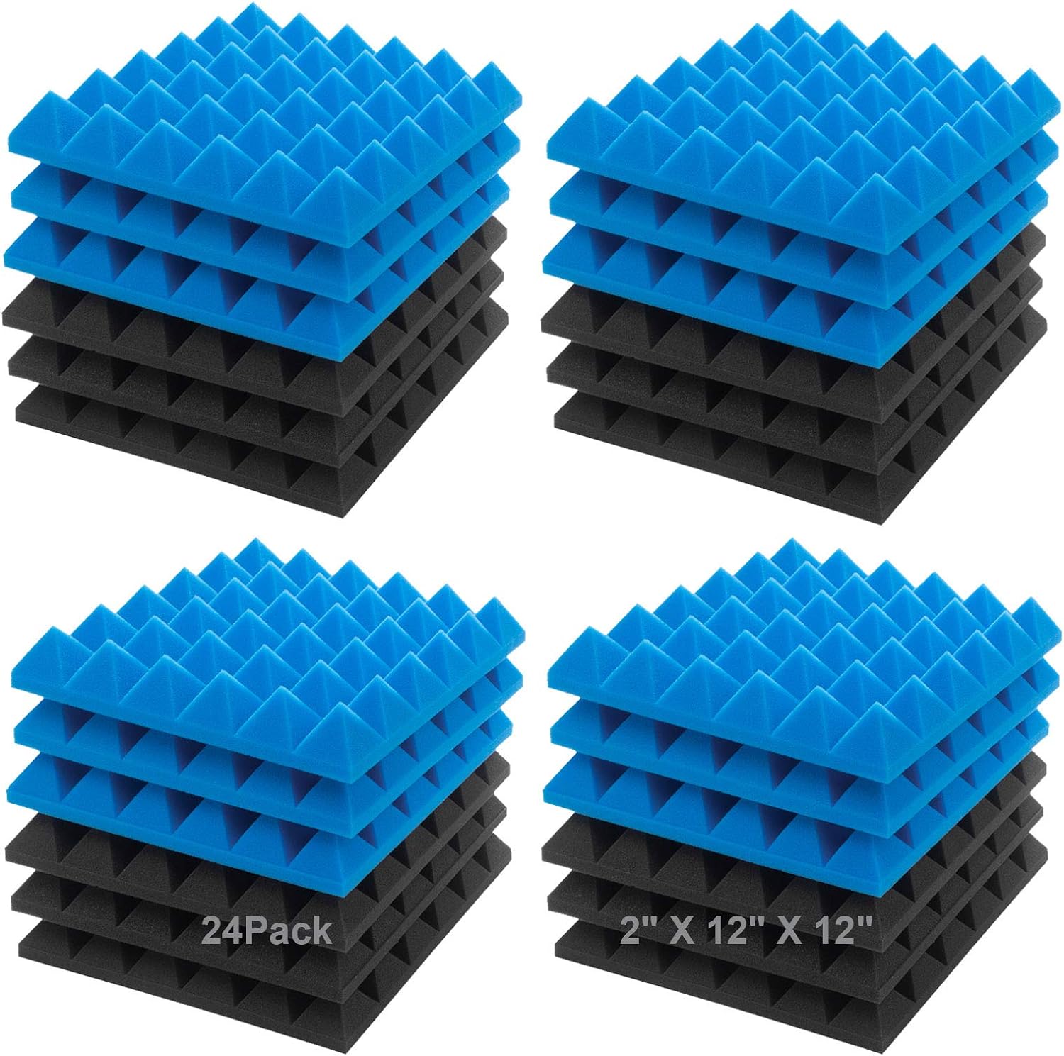 JBER Acoustic Sound Foam Panels, 24 Pack 5 X 30 X 30cm/2" X 12" X 12" Blue and B...