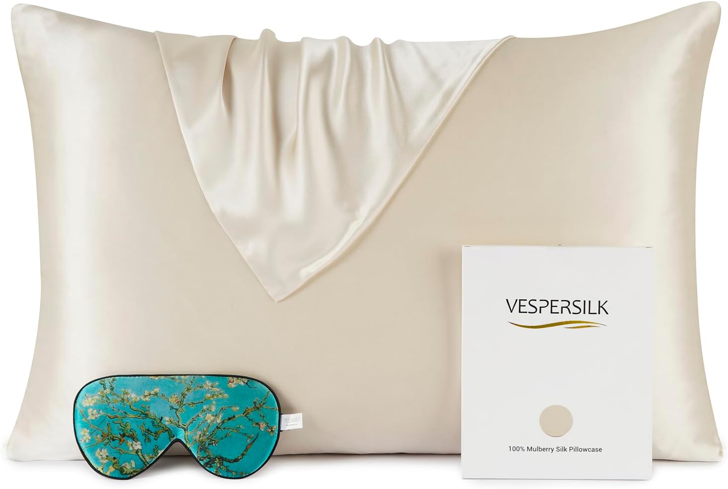 Vespersilk 100% Mulberry Silk Pillowcase & Eye Mask Set for Hair and Skin Health...