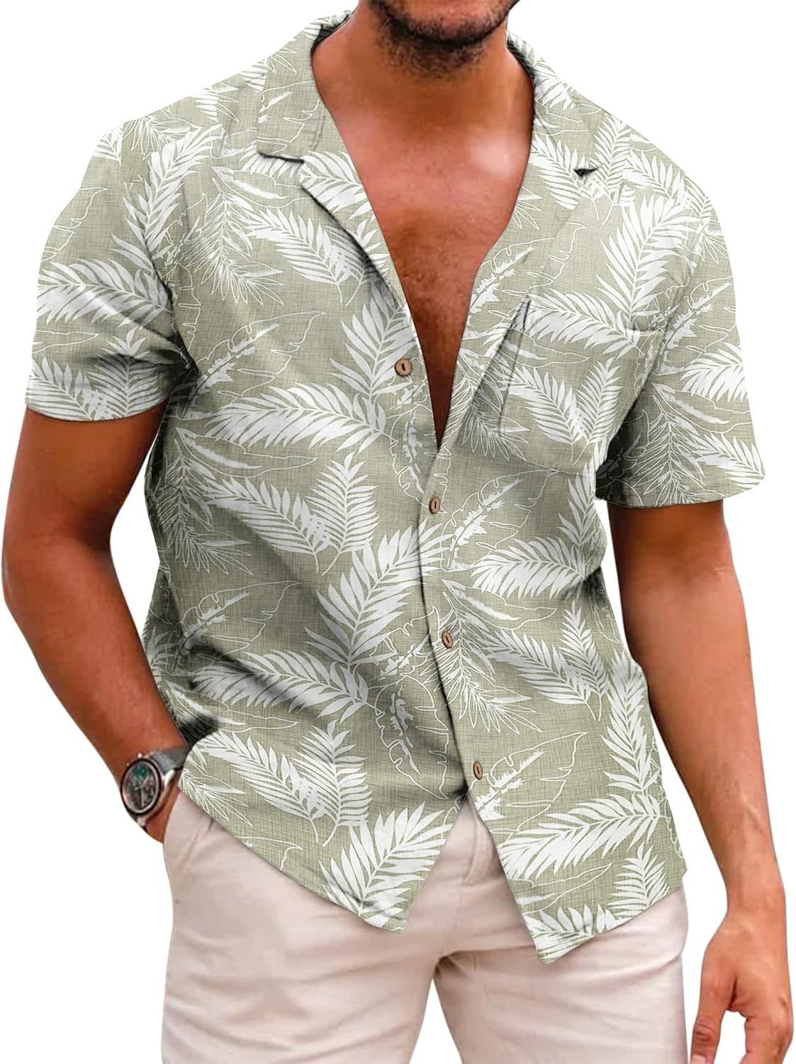 COOFANDY Men's Hawaiian Shirts, Special Floral Cotton Linen Shirt, Innovative Bu...
