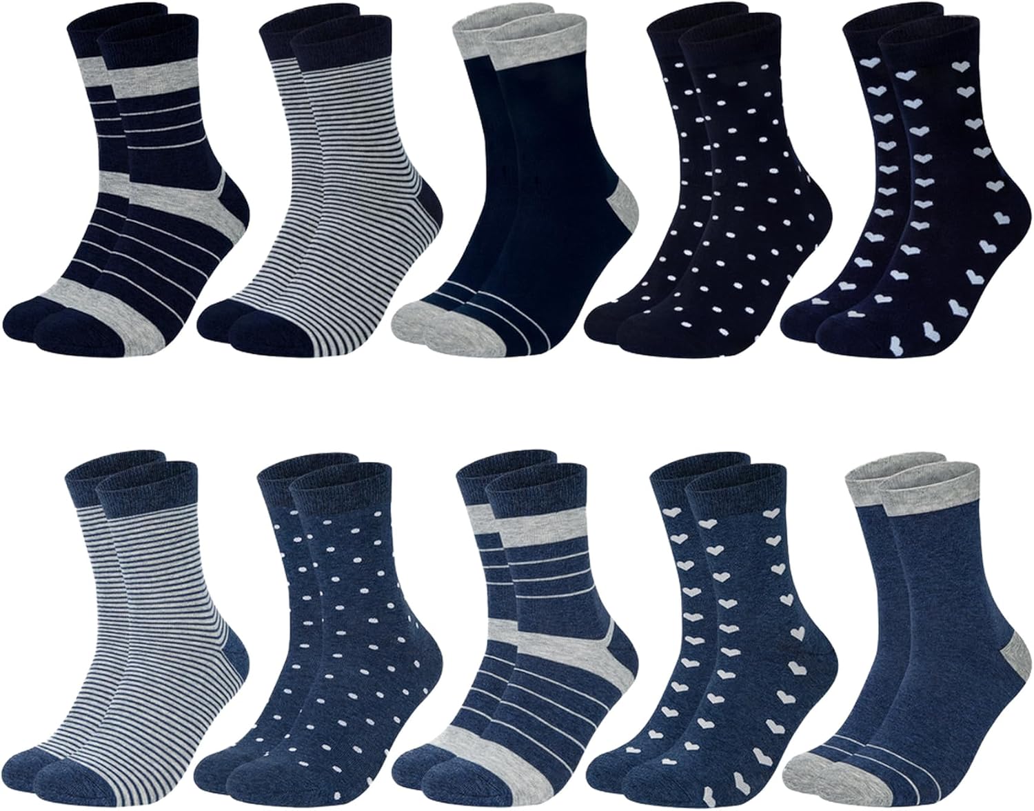 Chalier Cozy 10 Pairs Women's Socks with Multi Stripe Dot and Heart Patterns, Co...