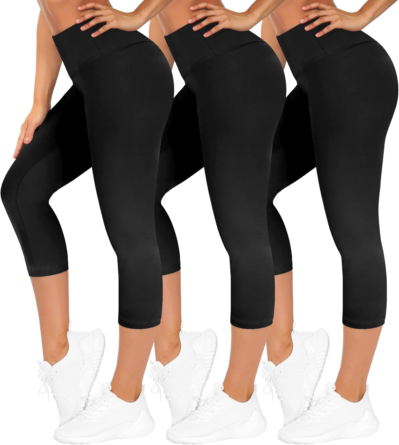 ZOOSIXX 3 Pack Capri Leggings, Special High Waisted Yoga Pants with Pockets, Sof...