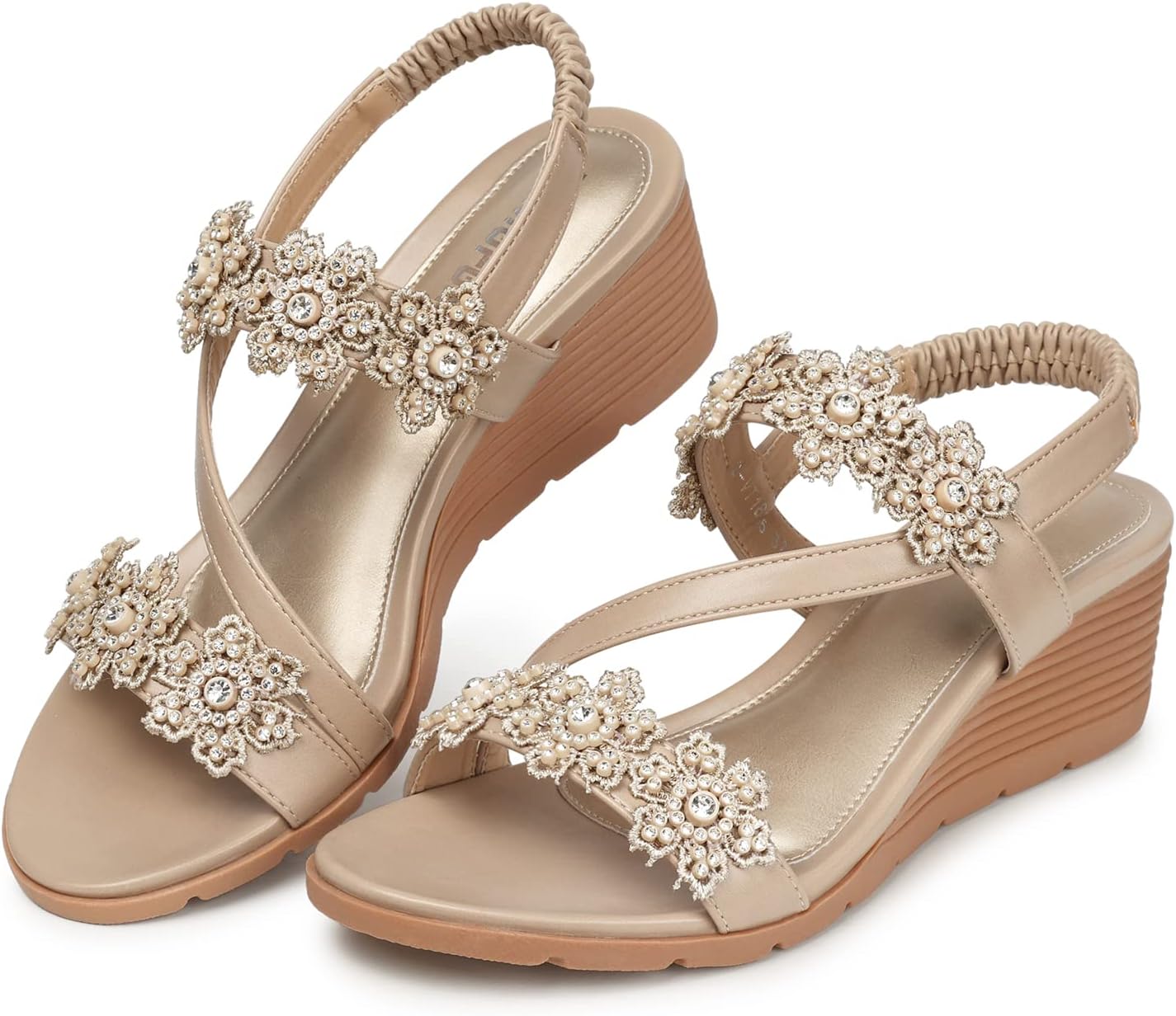 TEMOFON Wedge Sandals for Women, Special Dressy Summer Open Toe Elastic Ankle St...