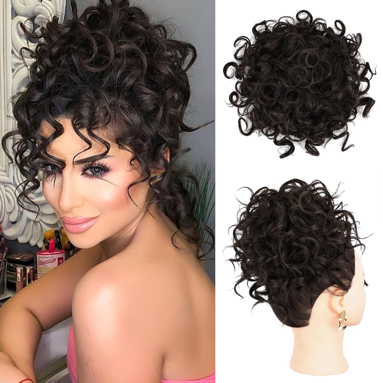 Lommel Messy Bun Hair Piece for Women 70g Elastic Drawstring Loose Wave Curly Ha...