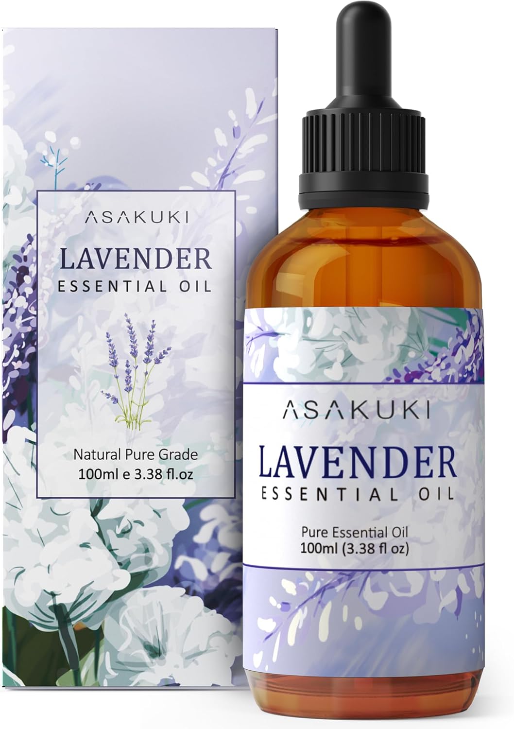 ASAKUKI Lavender Essential Oils 100mL, Lavender Oil 100% Natural Therapeutic Gra...