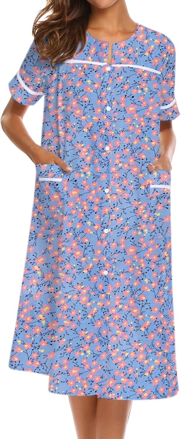 Ekouaer House Dress, Special Dress for Women with Pockets, Innovative Button Dow...