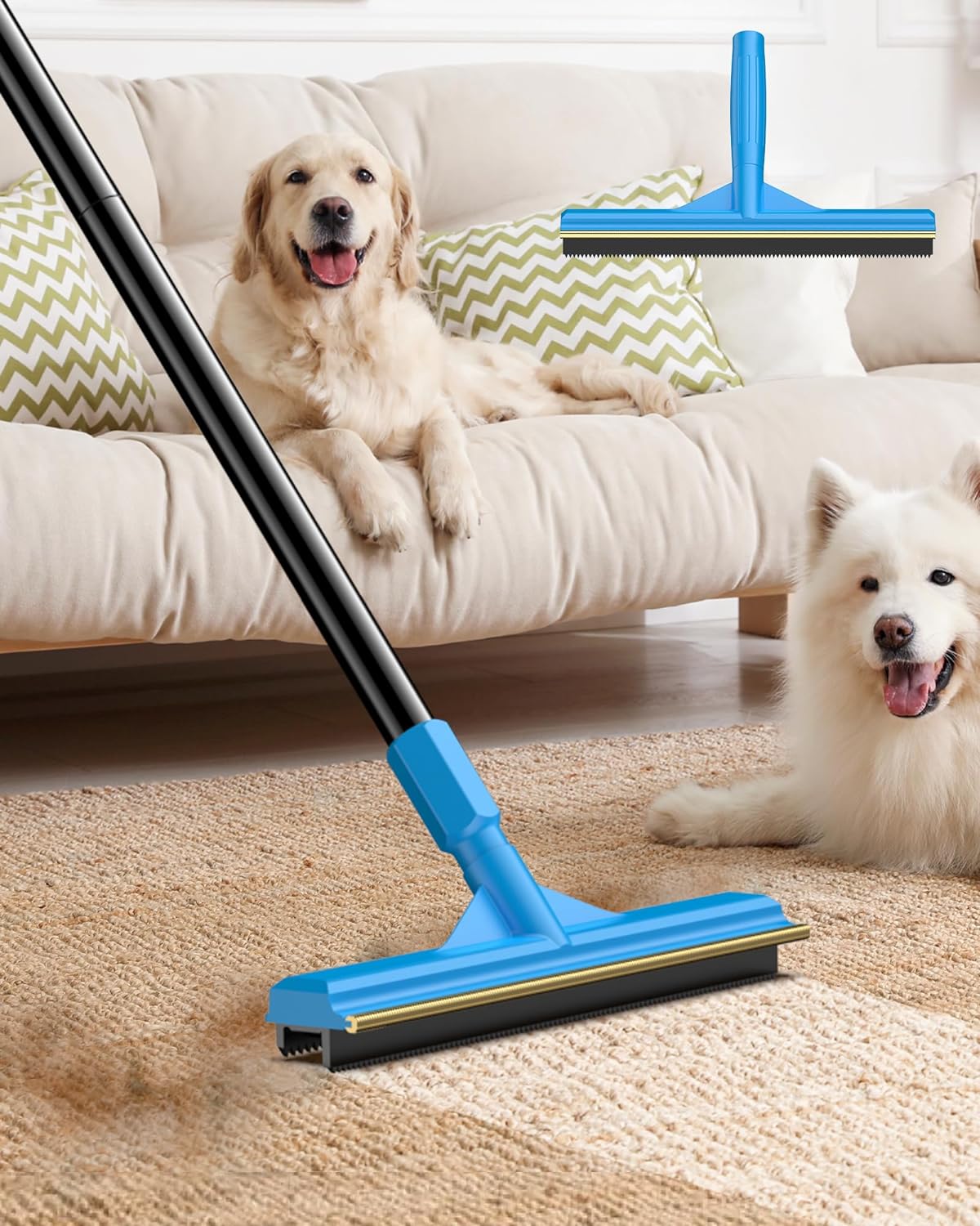 57''Pet Hair Removal Tool,Adjustable Long Handle Carpet Rake Cat Dog Hair Remove...