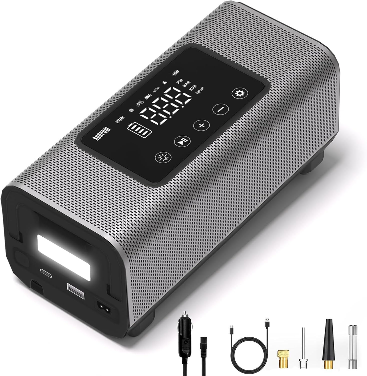 SUNPOW Tire Inflator Portable Air Compressor, 150PSI DC12V Cordless Air Pump for...