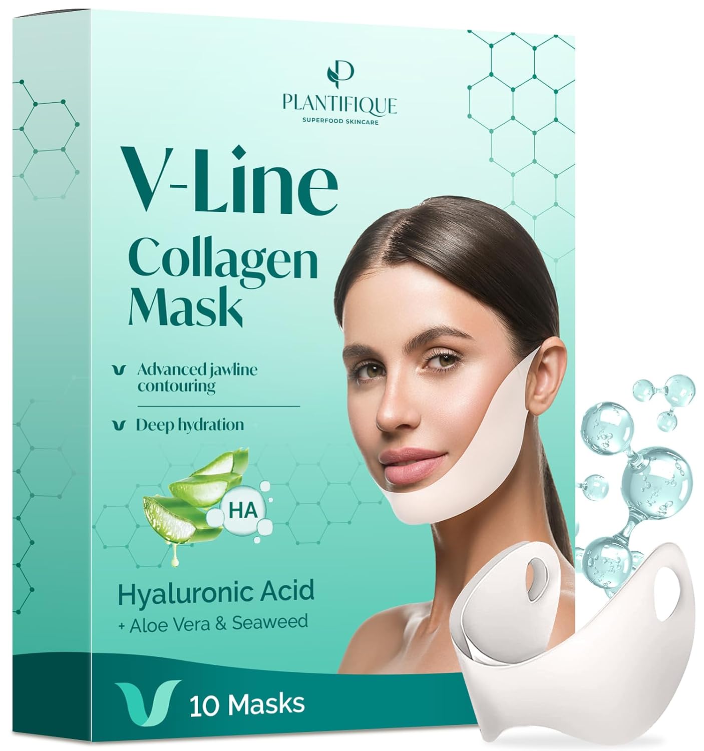PLANTIFIQUE V-Line Collagen Mask, Special Face Mask for Women with 10 PCS Chin S...