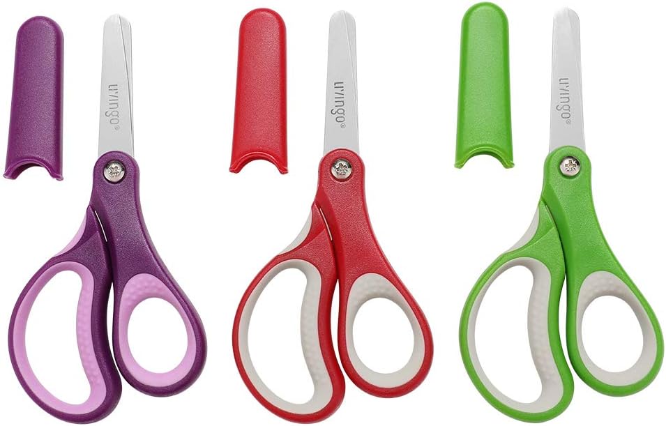 LIVINGO Left and Right Handed Kids Scissors, 13 cm Safety Blunt Sharp Stainless...