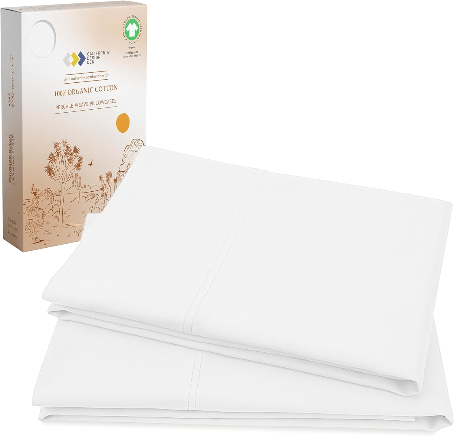 California Design Den 100% Organic Cotton Pillow Cases Queen/Standard Set of 2,...
