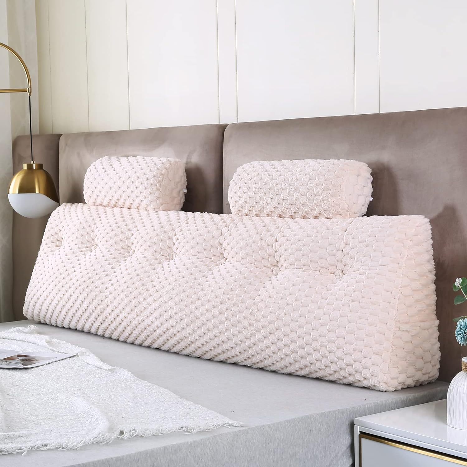 Wedge Headboard Pillows + 2 Head Roll Pillow Bed Wedge Pillow for Headboard Larg...