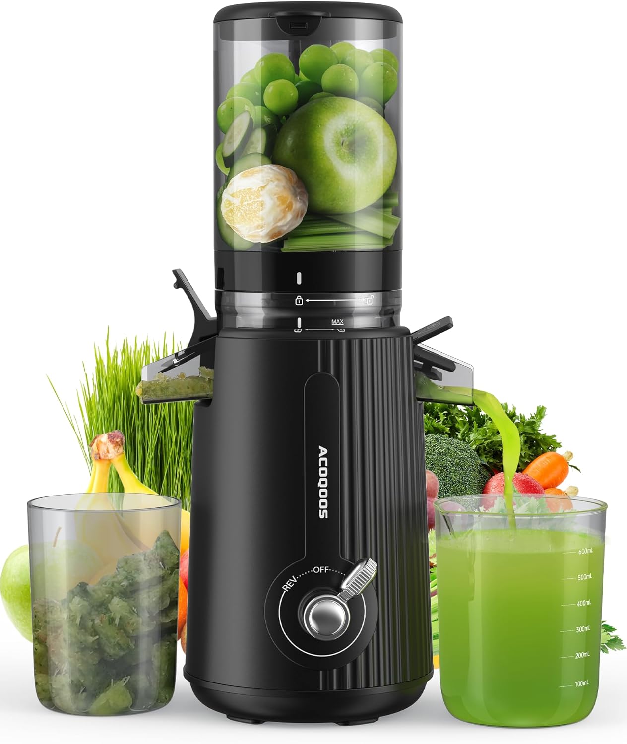 ACOQOOS Juicer Machines, Cold Press Juicer Whole Fruit and Vegetable with 4.3" F...