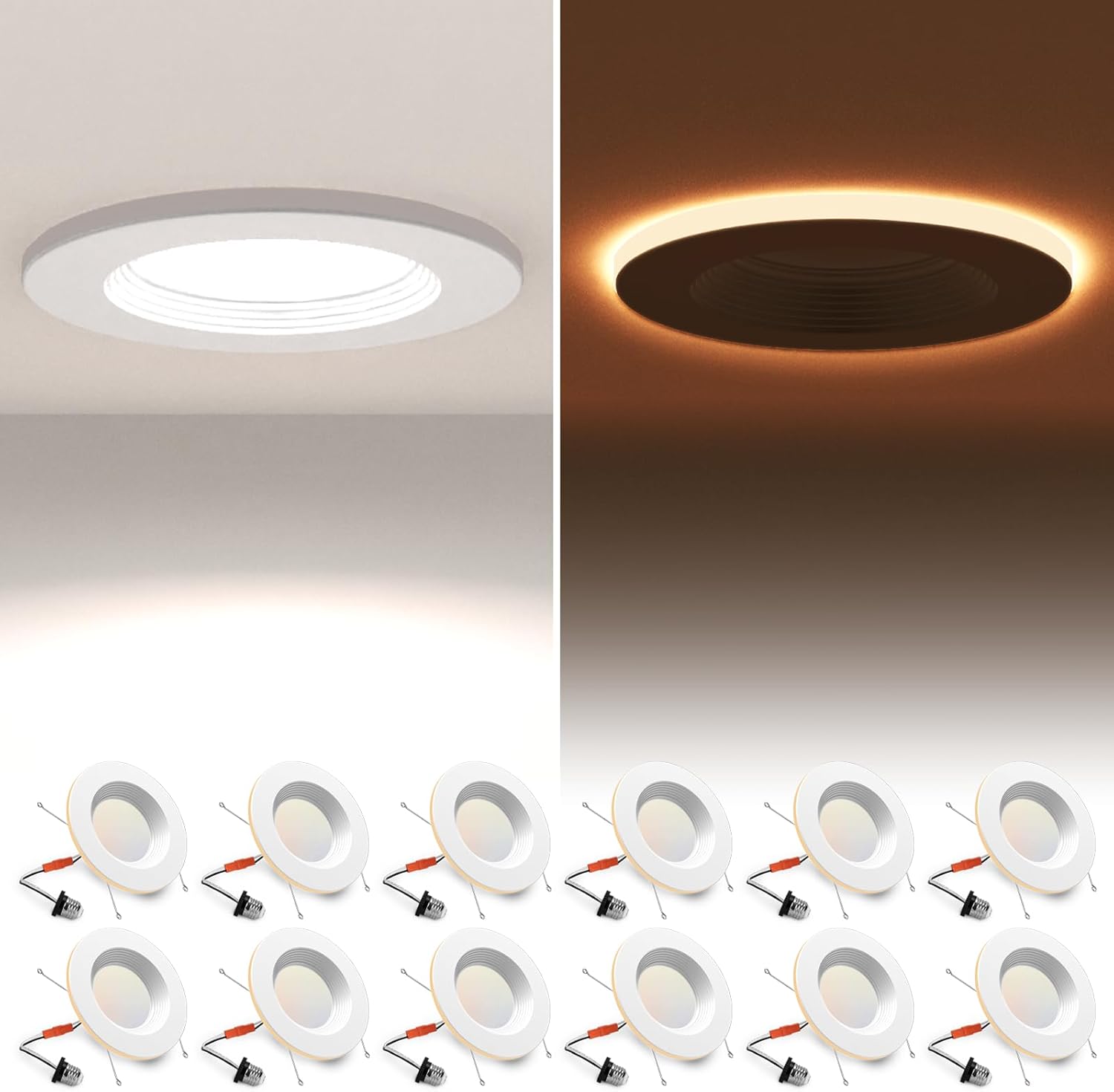 12 Pack 5/6 Inch LED Can Lights with Night Light, 5CCT Retrofit Recessed Lightin...