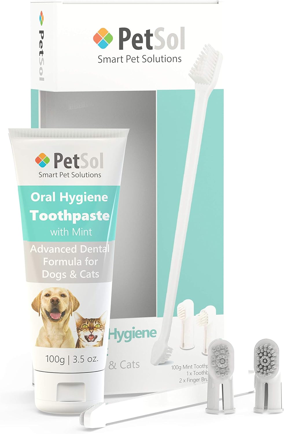 PetSol Dental Care Kit for Dogs & Cats Toothpaste (100g) with 3 x Pet Toothbrush...