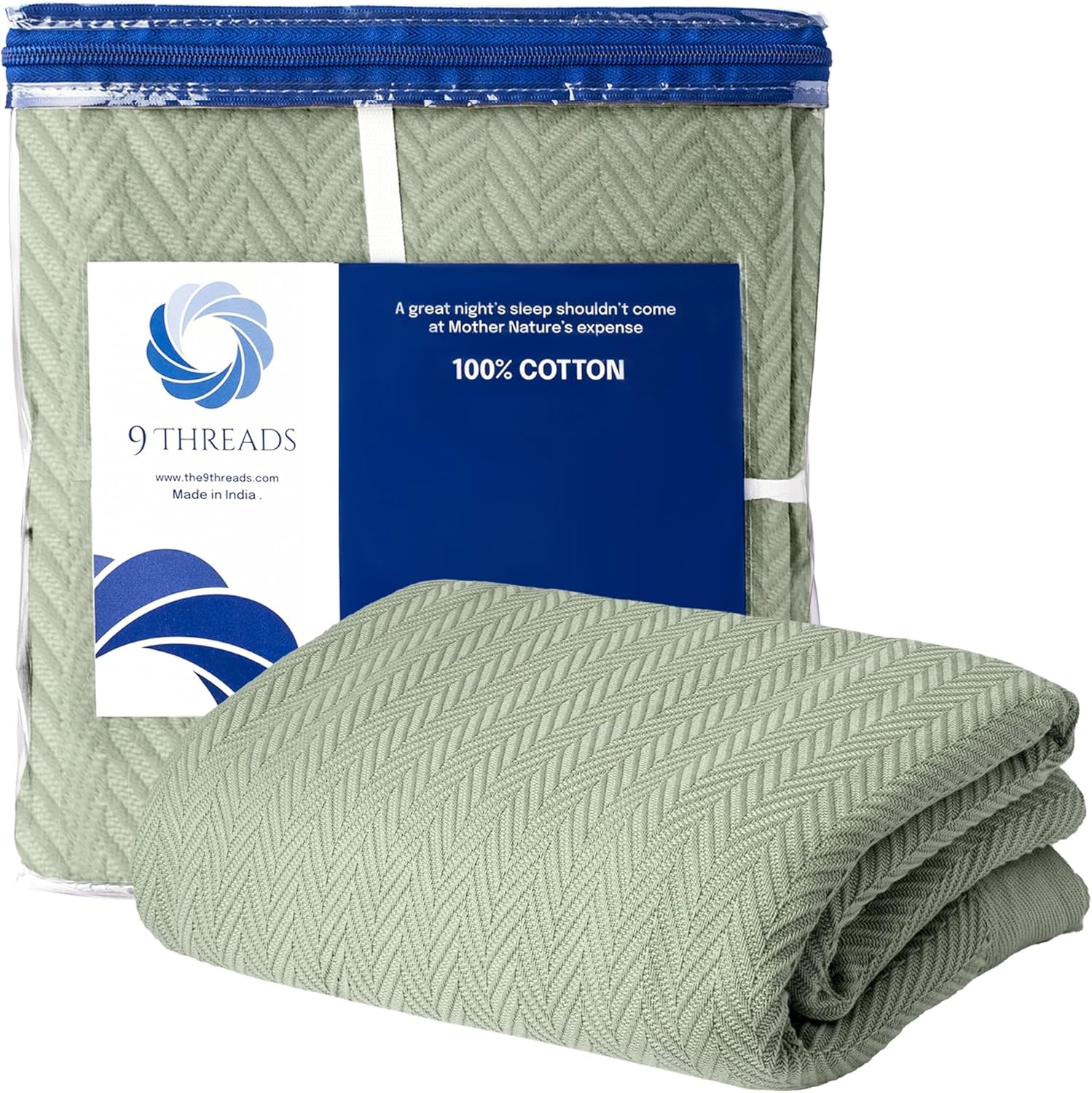 King Size Cotton Blanket - 100% Pure Cotton, Herringbone Design, Hypoallergenic,...
