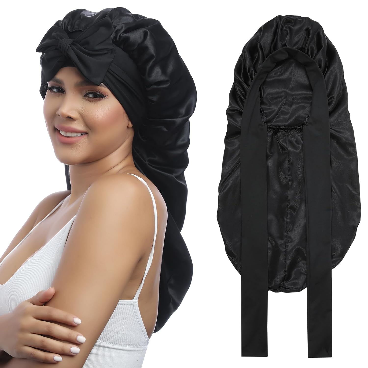 AWAYTR Long Satin Bonnet, Special Hair Bonnet for Women, Innovative Elastic Silk...