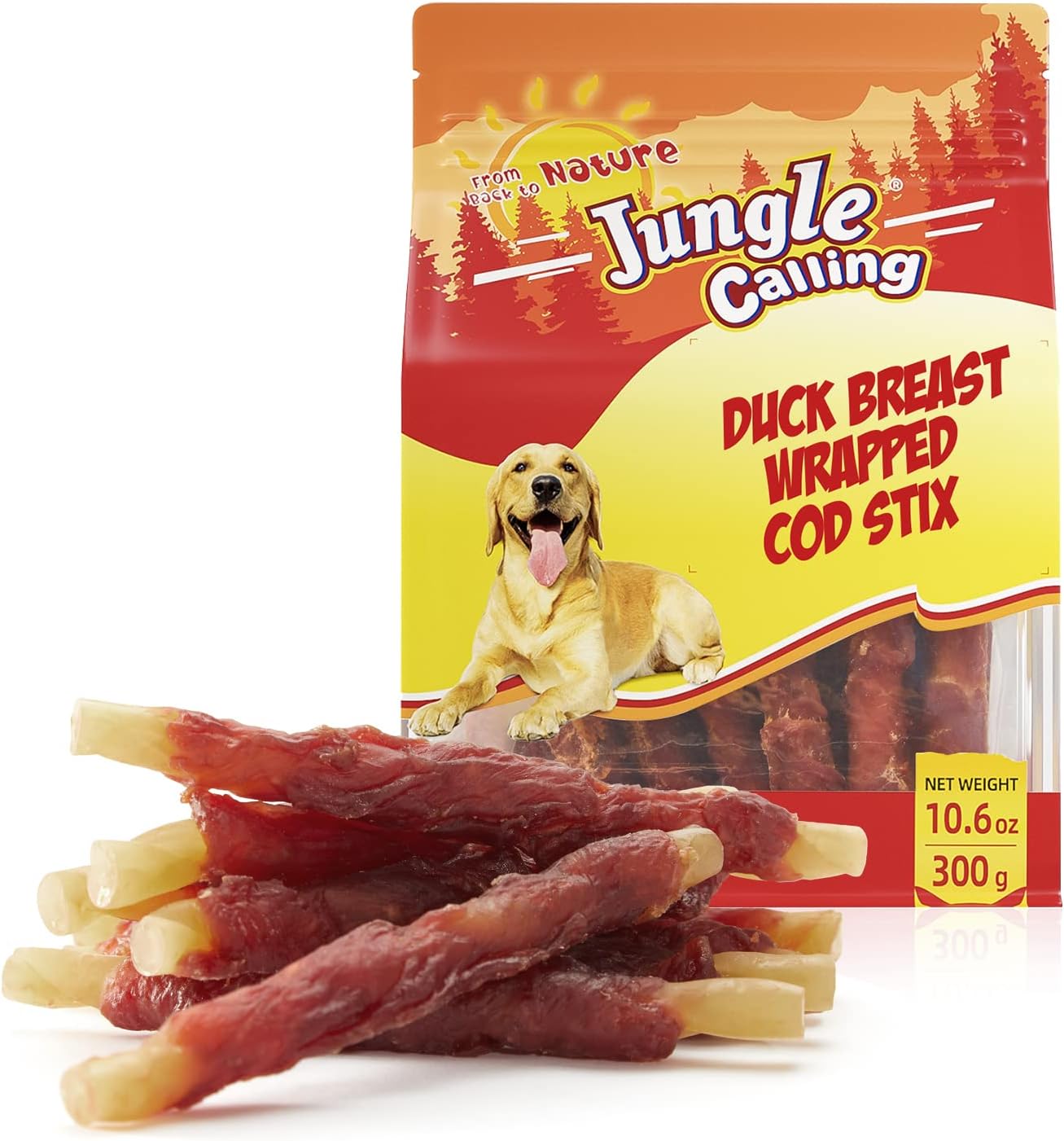 Jungle Calling Duck Wrapped Cod Sticks, Special Dog Training Treats, Rawhide Fre...