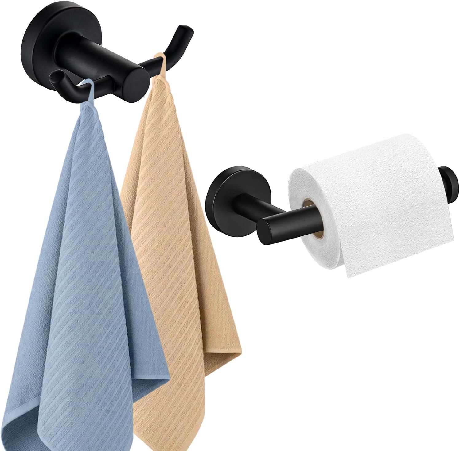 AMMIY Toilet Roll Holder Towel Hook, Wall Mounted Toilet Paper Holder, 2 Pieces...