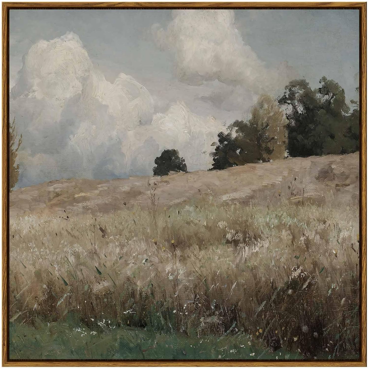 InSimSea Square Framed Canvas Wall Art, Large Decor Corn Field Countryside Paint...