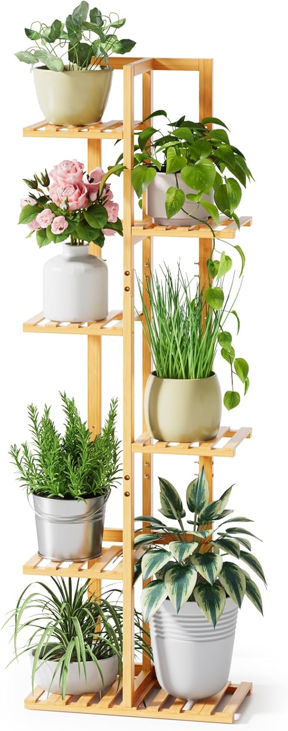 ROSSNY Plant Stand, Unique 6 Tier 7 Potted Bamboo Plant Stand for Indoor Plants,...