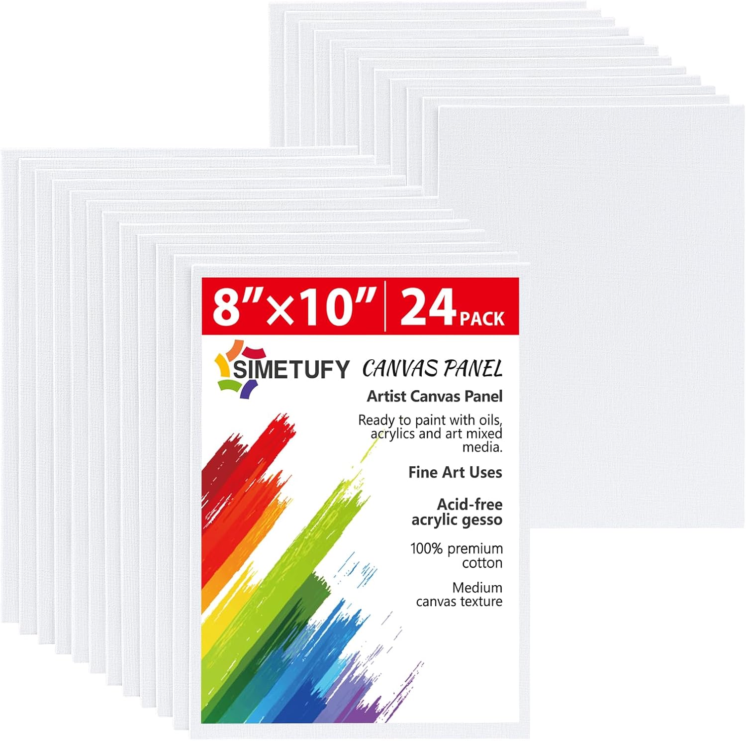 Simetufy Canvas Boards for Painting 8 x 10 inch, 24 Pack Painting Canvas Panels,...