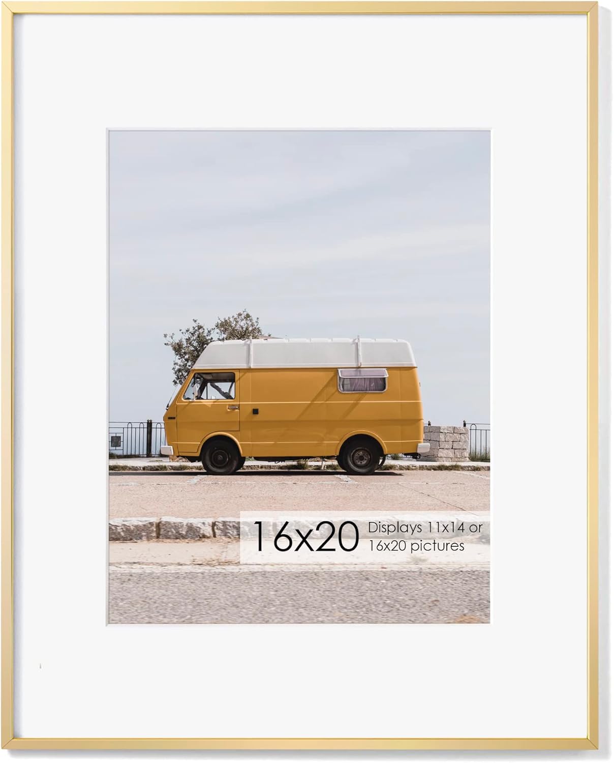 16x20 Metal Picture Frame with 11x14 Mat, Brushed Aluminum Finish, Tempered Glas...