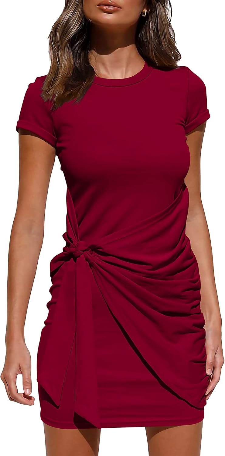 BTFBM Women Dress, Special Spring Casual Short Sleeve Dress, Innovative Ruched B...