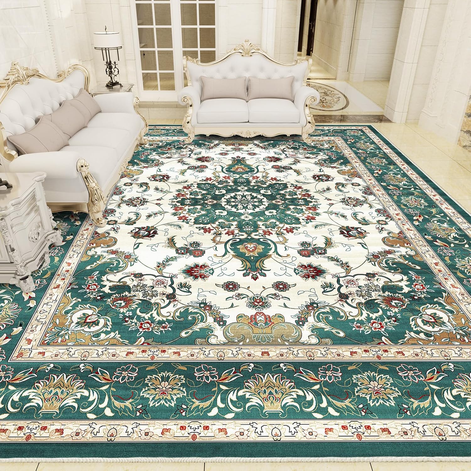 Vamcheer Vintage Area Rug for Living Room - Traditional Floral Print Large Rug w...