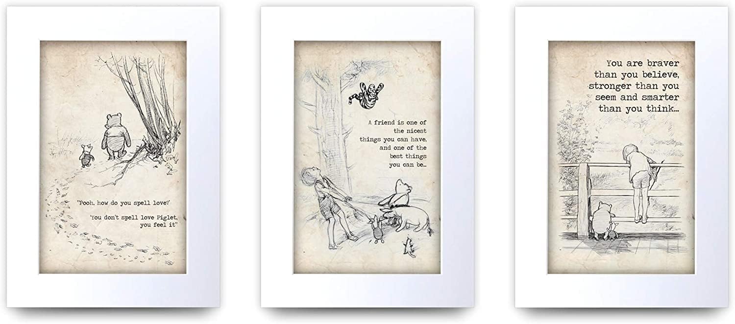 HWC Trading Winnie the Pooh Set of 3 x A4 Unframed Printed Quote Nursery Print B...