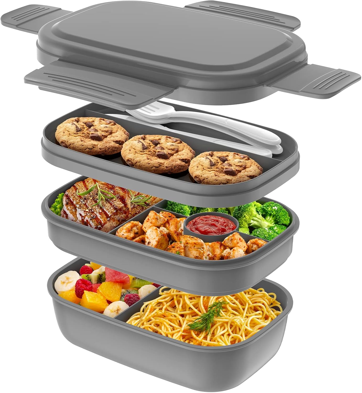 Bento Box Adult Lunch Box,3 Stackable Bento Lunch Containers for Adults/Kids, Mo...