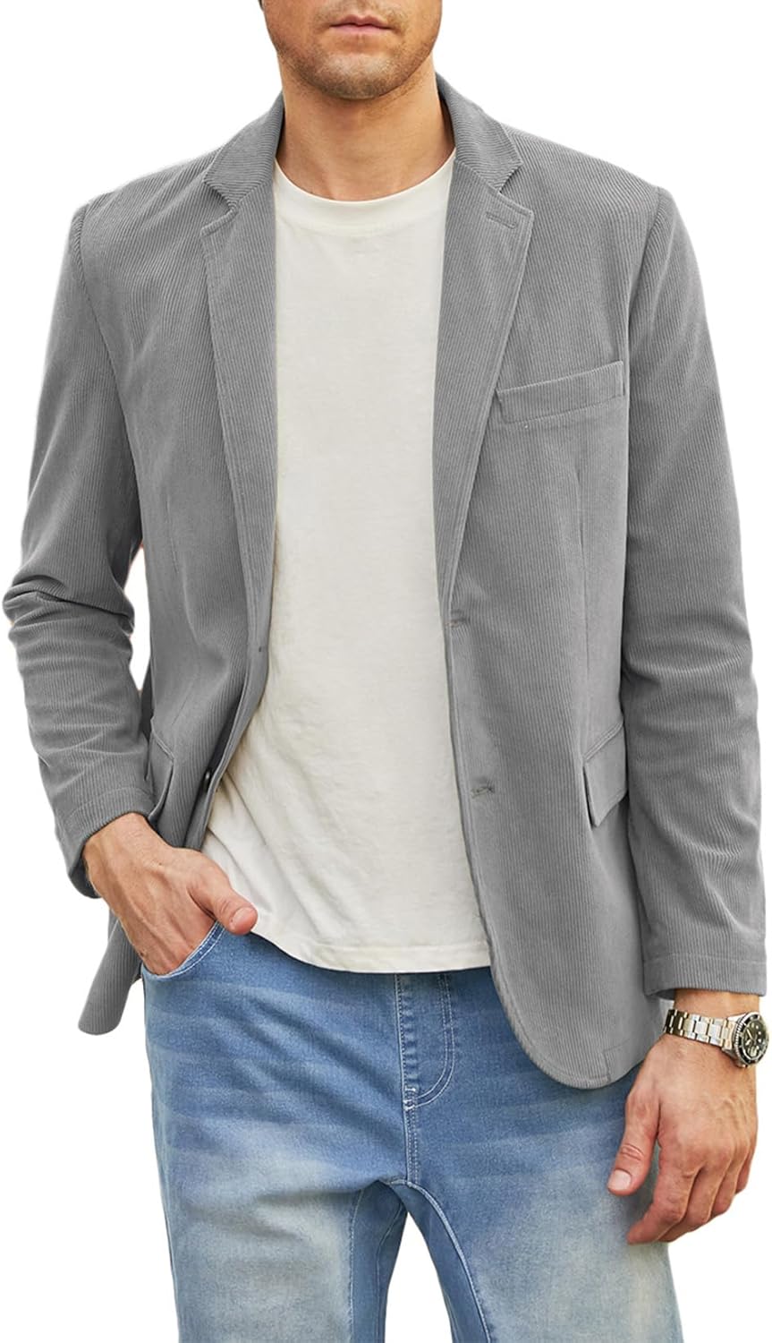 Elegancity Mens Blazer Suit Jacket Smart Casual Slim Fit Corduroy Jackets Coat L...