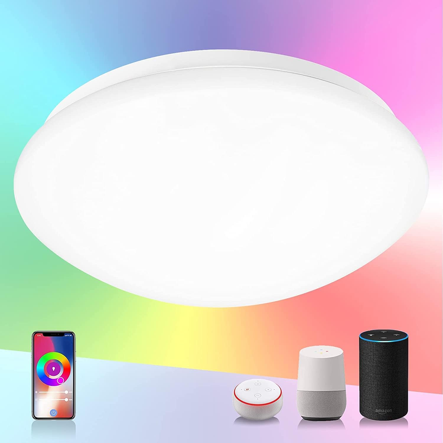 SYLSTAR Smart LED Ceiling Light 20W 1500lm, RGB+CW Color Ambiance, APP or Voice...