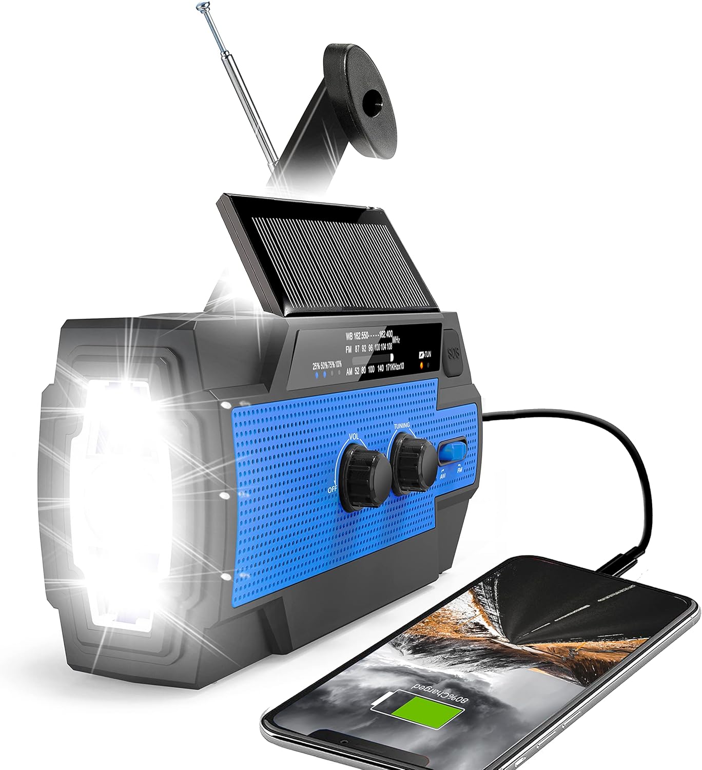 4000mAh Emergency Crank Weather Radio, Solar Hand Crank Portable AM/FM/NOAA Weat...